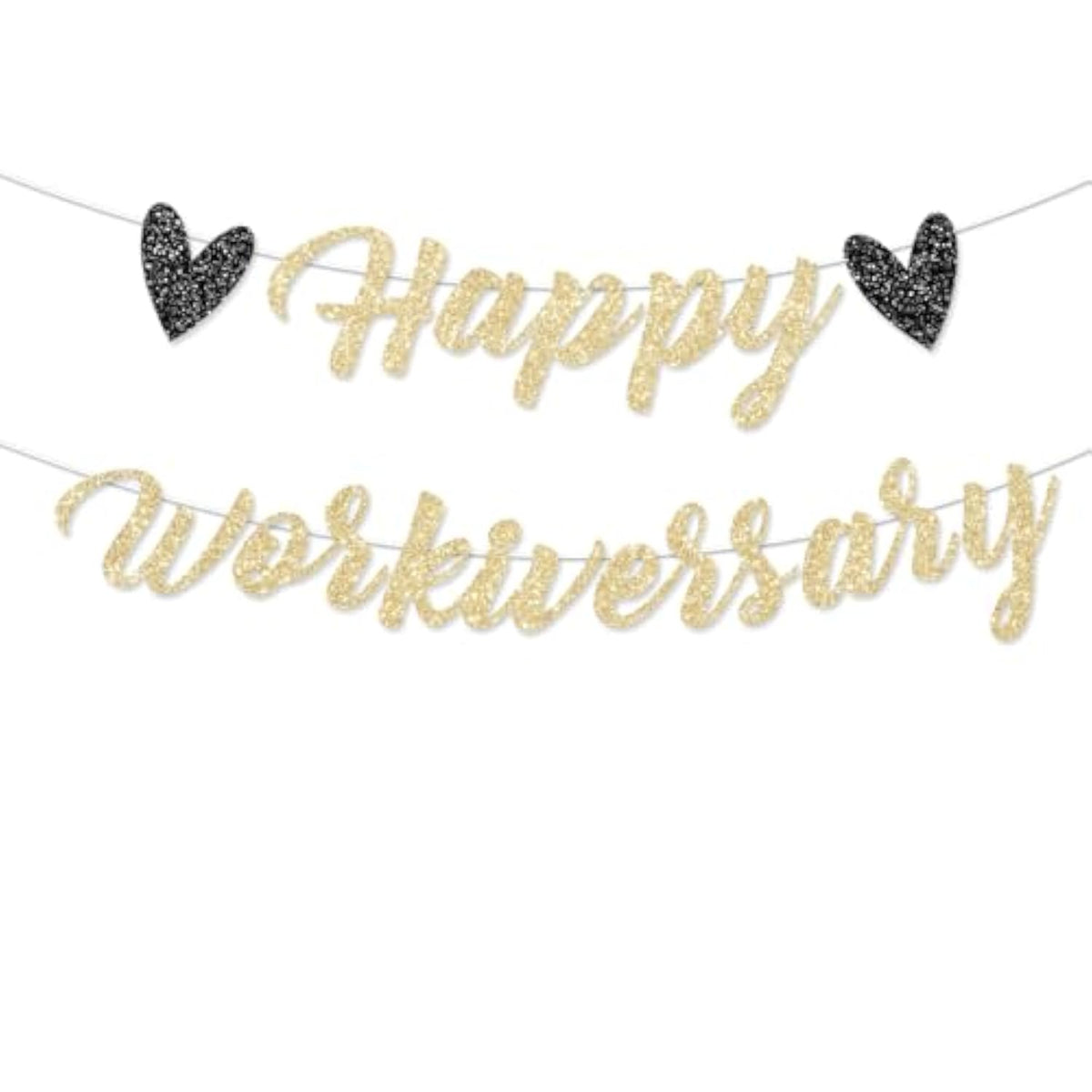 Pre-Strung Happy Work Anniversary Decorations Banner Gold Glitter Workiversary Sign For Work Party Office Party Theme No Diy