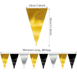 130ft Black Gold Silver Triangle Pennant Banner for Christmas Graduation & NYE