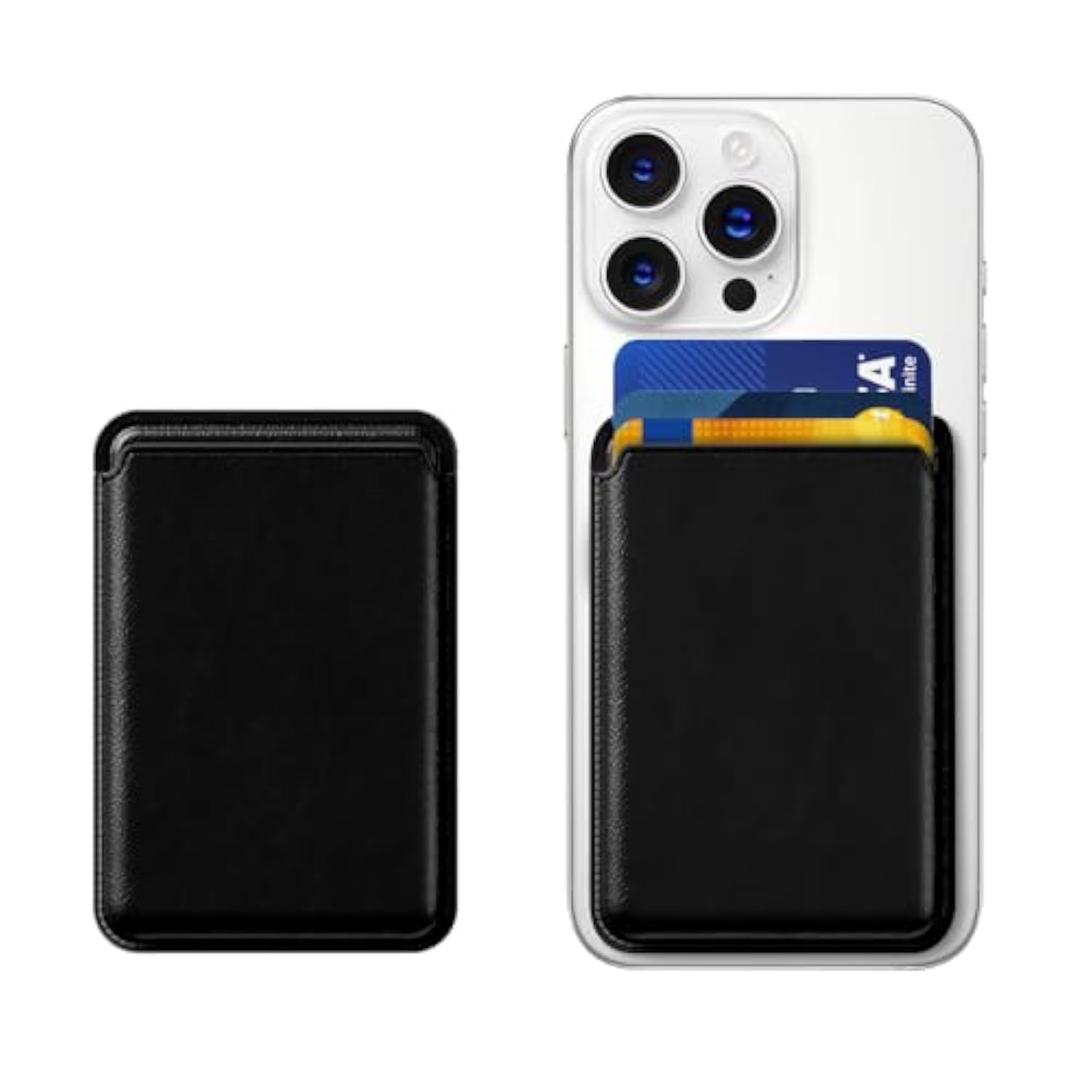 Magnetic Leather Wallet for iPhone 15/14/13/12, RFID 3-Card Holder - White