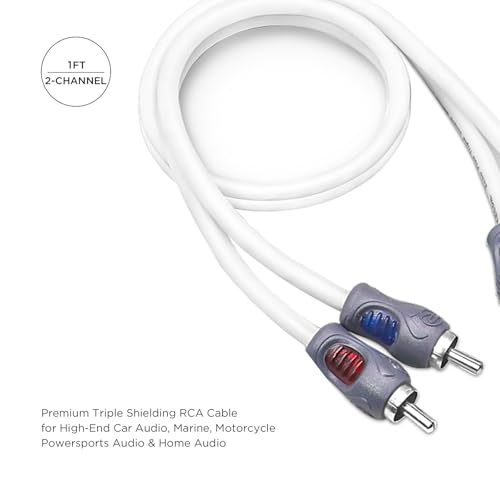 RMI21 Tinned Oxygen Free Copper 2-Channel 1ft RCA Audio Interconnects Cable for High-End Car, Marine, Motorcycle & UTV/ATV Audio, Triple-Shielded