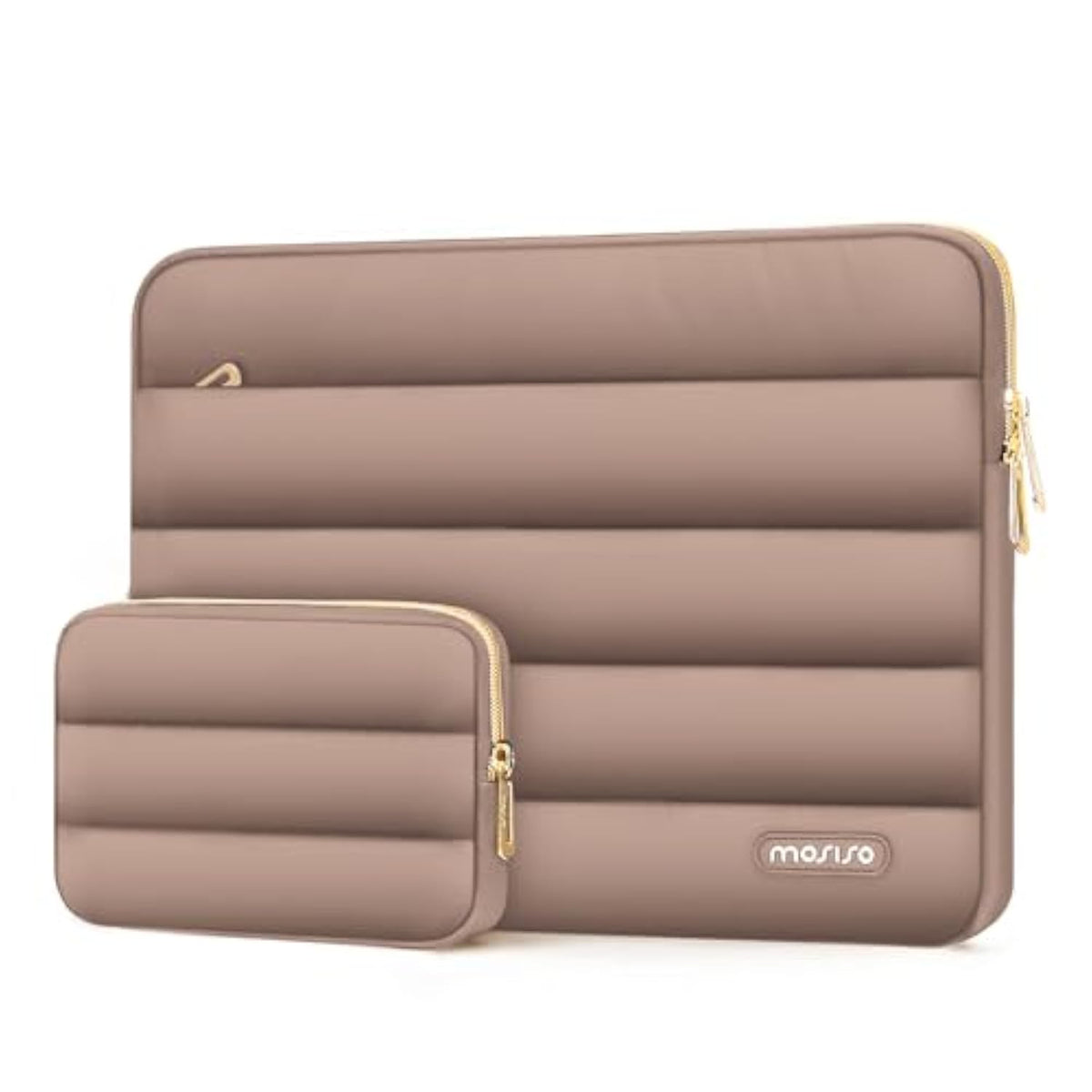 MOSISO 13.3 inch Laptop Case, 13-13.3 inch Puffy Laptop Sleeve Compatible with MacBook Air 13 13.6 M4 M3 M2 M1/Pro 13/Pro 14, HP Dell ASUS Lenovo,Polyester Horizontal Bag with Small Case, Brown