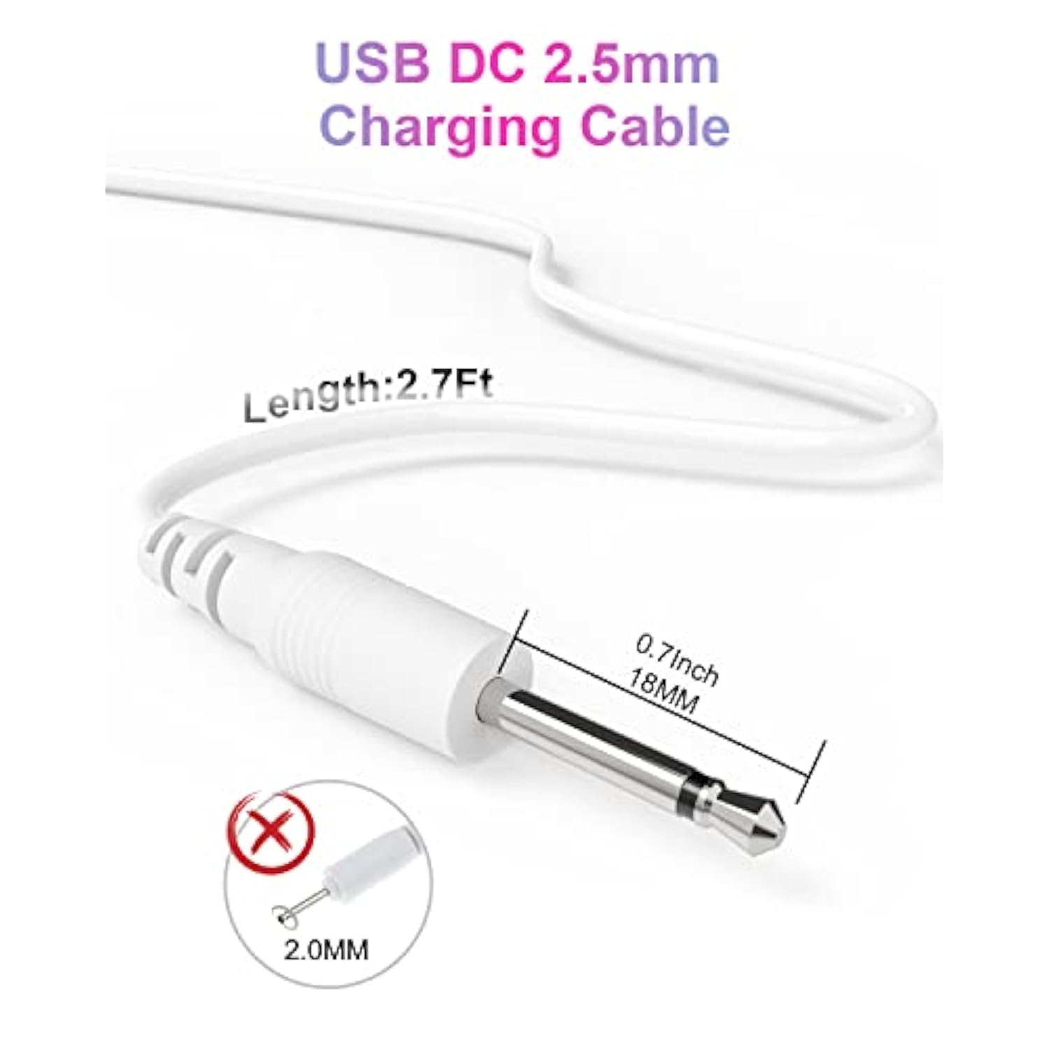 Usb Dc Charging Cable 2.5Mm Dc Charger Cord 2.7Ft Replacement For Massager-2 P