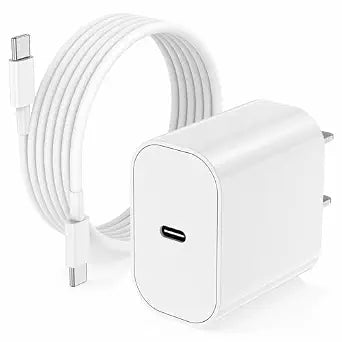 20W USB C Fast Wall Charger with 10FT USB C to USB C Cable for iPhone 17 16 15 iPad