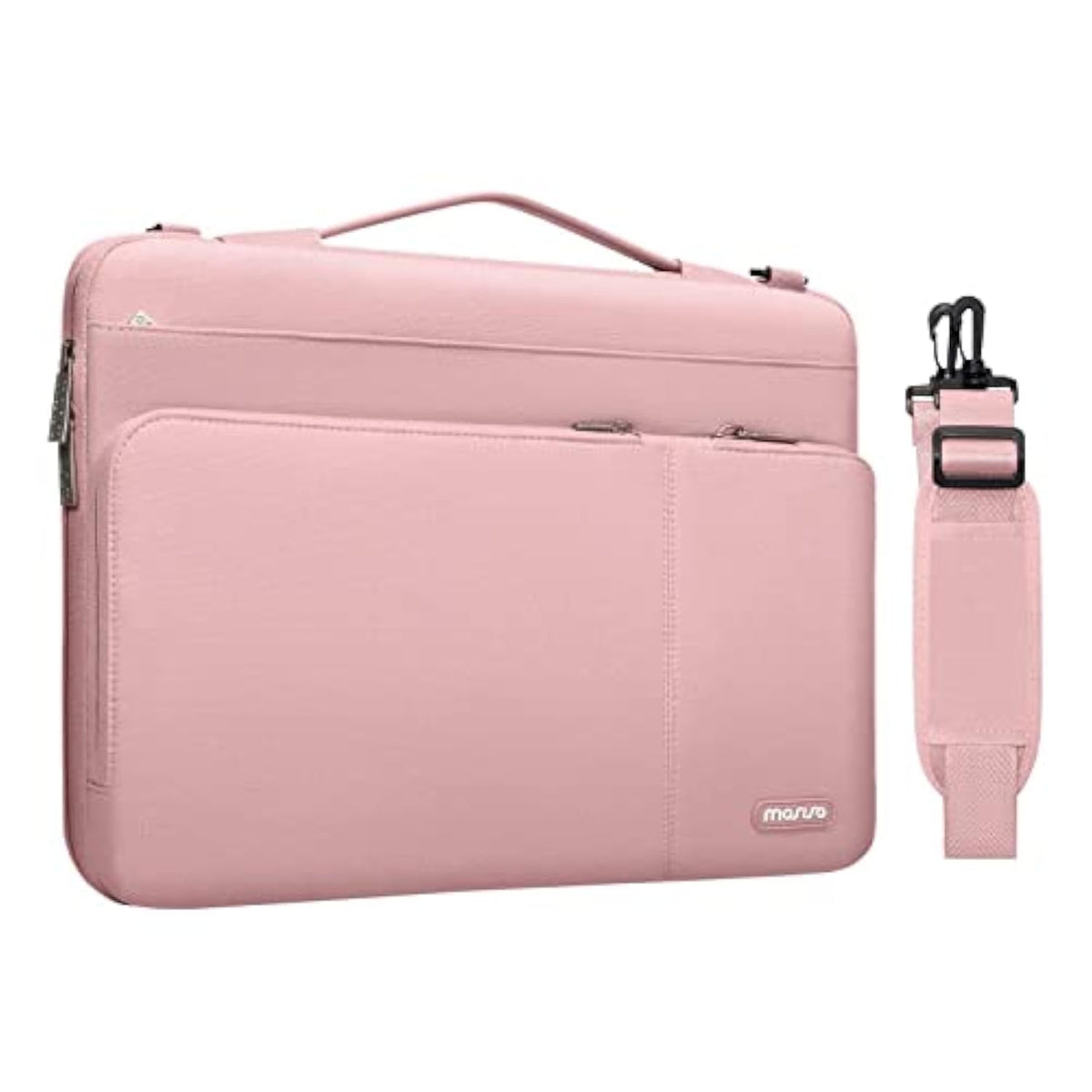 MOSISO 360 Protective Laptop Shoulder Bag Compatible with MacBook Pro 16 inch 2023-2019 M2 A2780 M1 A2485 Pro/Max A2141,15-15.6 inch Notebook,Side Open Sleeve with 3 Front Pockets&PU Handle&Belt, Pink