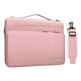 MOSISO 360 Protective Laptop Shoulder Bag Compatible with MacBook Pro 16 inch 2023-2019 M2 A2780 M1 A2485 Pro/Max A2141,15-15.6 inch Notebook,Side Open Sleeve with 3 Front Pockets&PU Handle&Belt, Pink