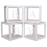 Baby Boxes With 4 Pcs Letters For Baby Shower White Clear Balloon Box Blocks Gender Reveal Decorations And Birthday Party (White)