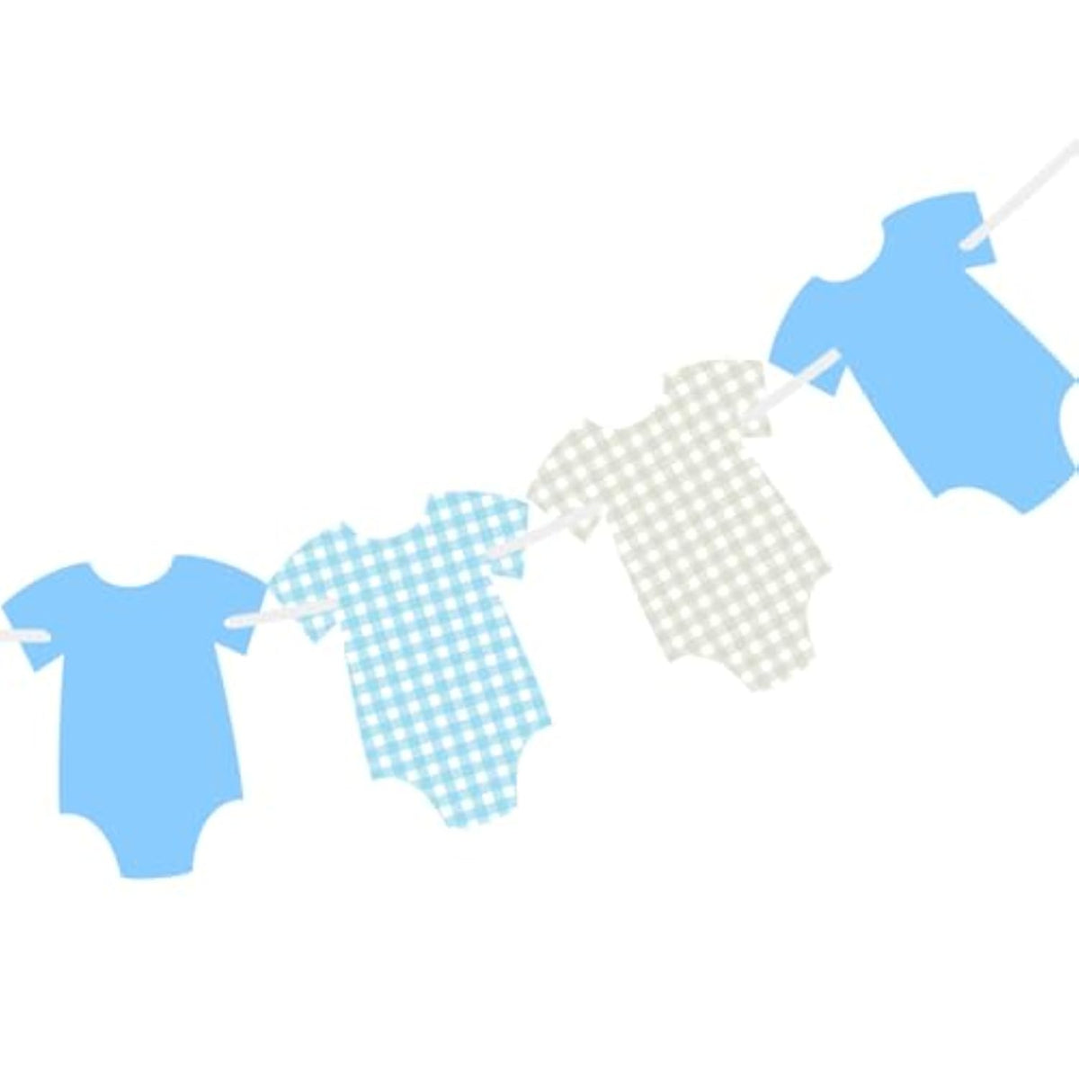 Pre-Strung Blue Gingham Bodysuit Baby Shower Banner - Baby Boy Shower Decorations-