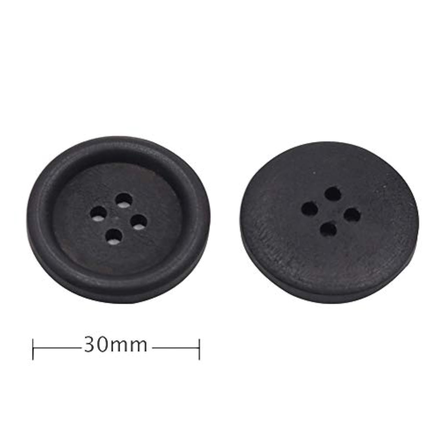40 Pack Large Big Black Wooden Buttons 30Mm 4 Hole Wood Button