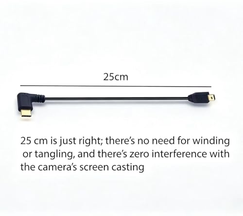 Mini USB to USB C Cable, Right Angled USB C to Mini USB Male to Male Converter Cable Cord for Digital Camera and More 10inch/25cm
