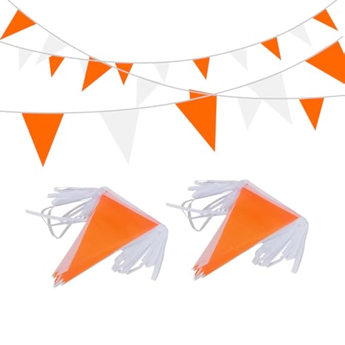 100Ft Orange White Pennant Banner Flags Fabric Triangle Bunting for Party Decor
