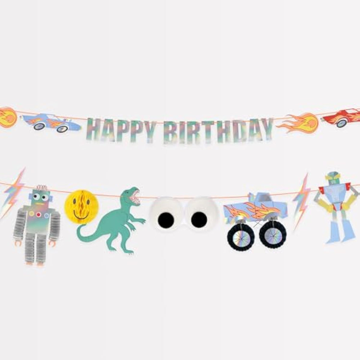 Meri Meri Toybox Icon Party Garland (Pack of 1), Reusable 80s Theme Birthday Party Decoration, 2 String Garland, Honeycomb Details, Retro Designs Paper Garland, 13.5' Including Excess Cord