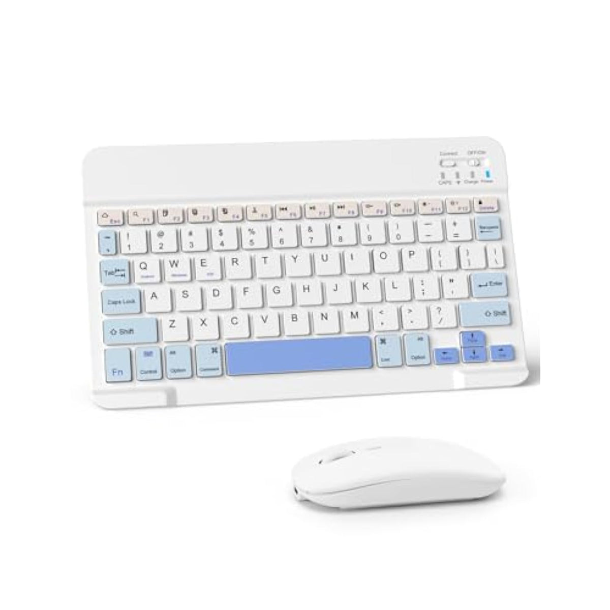 Bluetooth Keyboard And Mouse Combo For Ipad Pro/Air/Mini, Ultra-Slim Rechargeable Wireless Keyboard And Mouse For Iphone 15/14/13 Pro/Samsung/Tablet/Pc/Laptop/Ios/Windows/Android, White+Blue
