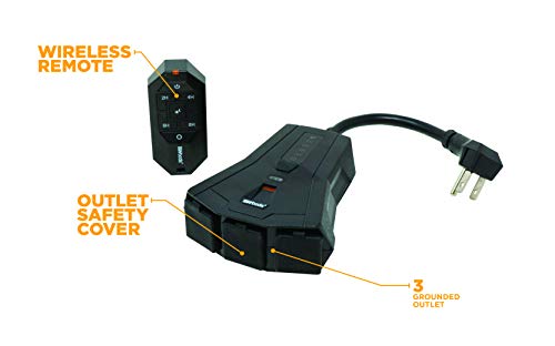 Southwire Outdoor Lighting Timer With Remote Control Countdown - 3 Grounded Outlets - Convenient Lighting Controller - Weatherproof Remote Outlet - Black
