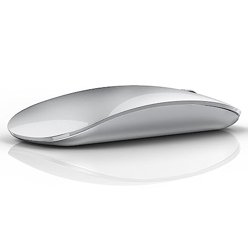 M18 Bluetooth Mouse, Usb C Rechargeable Wireless Mouse, Triple Mode (Dual Bluetooth+Usb) Computer Silent Mice Portable With Usb Receiver And Type C Adapter For Laptop/Macbook/Ipad/Pc - Silver
