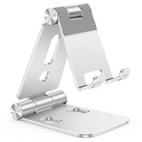 OMOTON Foldable Cell Phone Stand, C4 Portable Aluminum Phone Holder, Adjustable Phone Dock Cradle Compatible with iPhone 16/15/14/13 Pro Max, Samsung Galaxy, Small Tablets, All Smart Phones, Silver