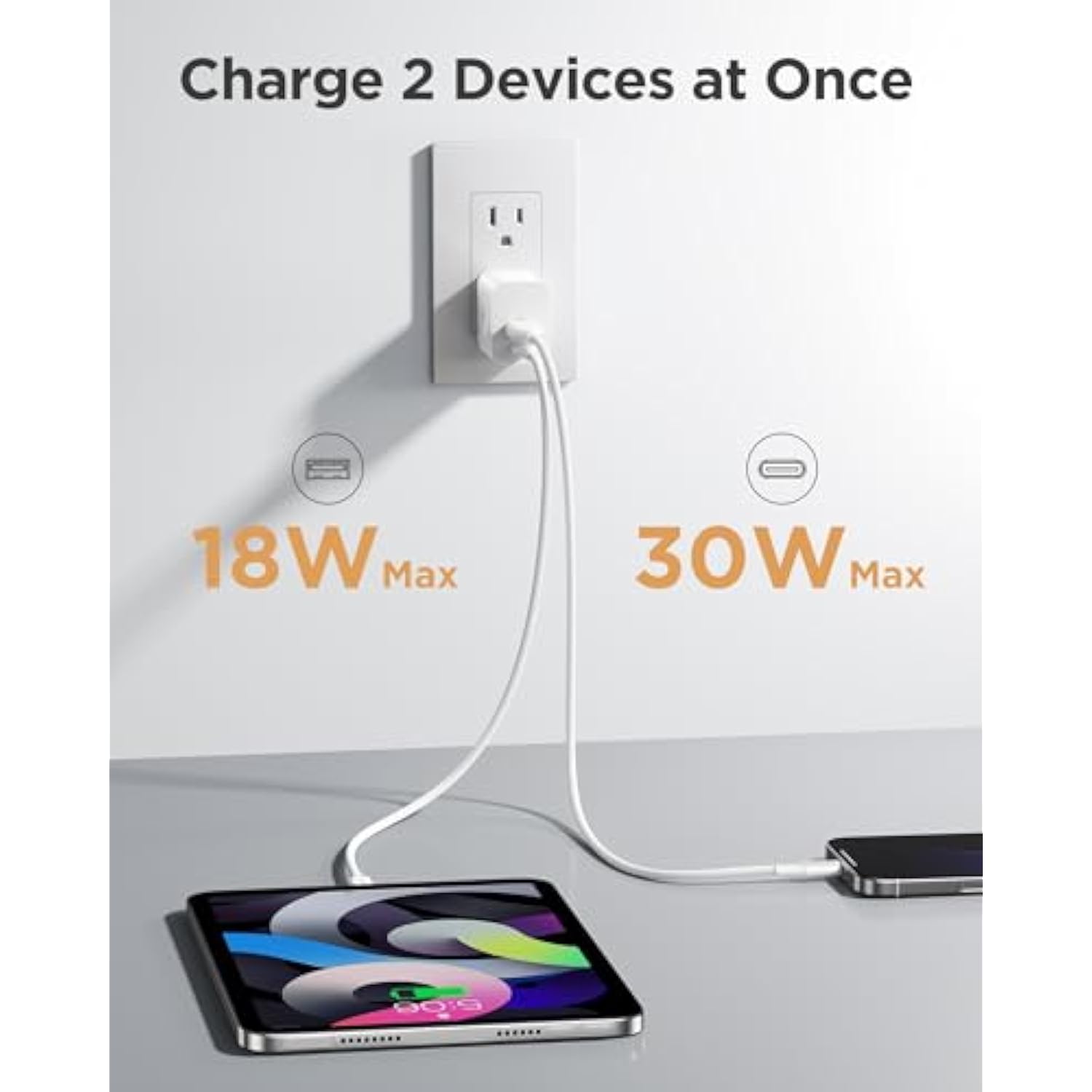 30W Usb C Charger - Pd Qc 3.0 Dual Port Charging Block, 30 Watt Usb C Charger With 4 Ft Type C To L Cable, 30W Fast Charger With Foldable Plug For Iphone 14 13 12 11 Pro Max Xr Xs X, Ipad