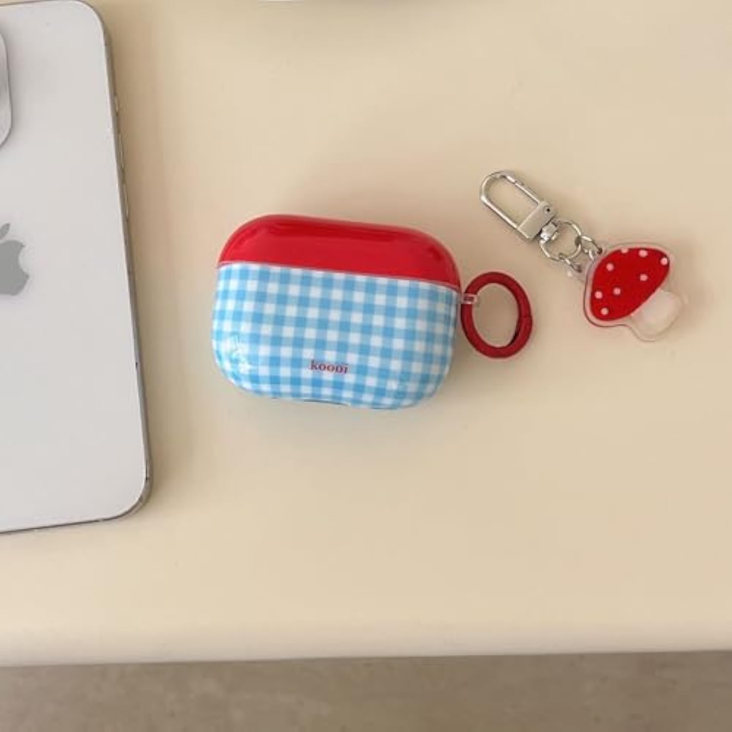 Compatible For Airpods 4 Case With Cleaner Kit Cute Blue Check Aesthetics Design Shockproof Keychain Red Top Cover For Girls Woman For Airpods 4Nd(2024)-Blue