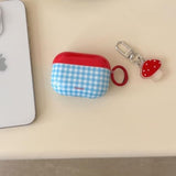 Compatible For Airpods 4 Case With Cleaner Kit Cute Blue Check Aesthetics Design Shockproof Keychain Red Top Cover For Girls Woman For Airpods 4Nd(2024)-Blue