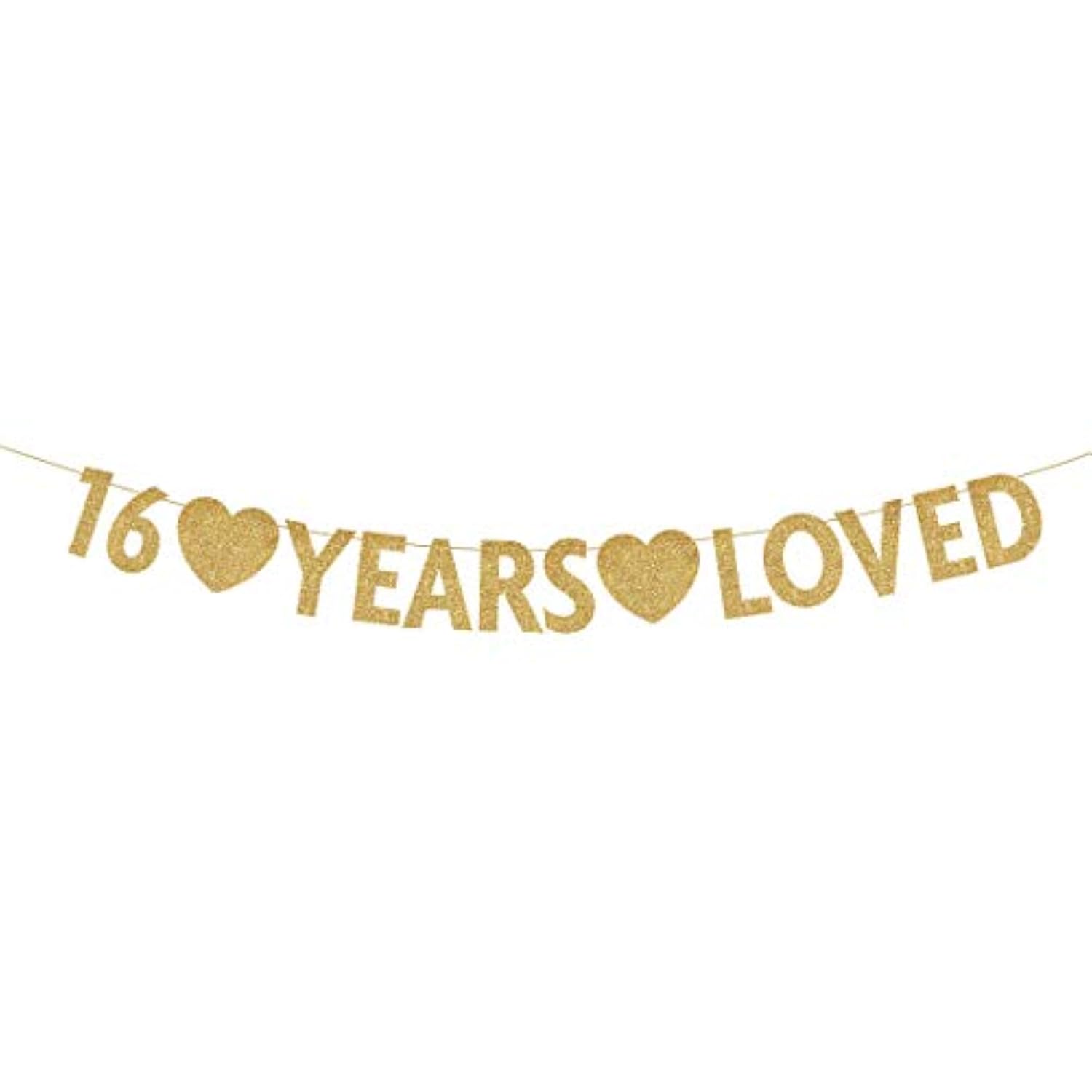 Gold 16 Year Loved Banner, Gold Glitter Happy 16Th Birthday Party Decorations, Supplies