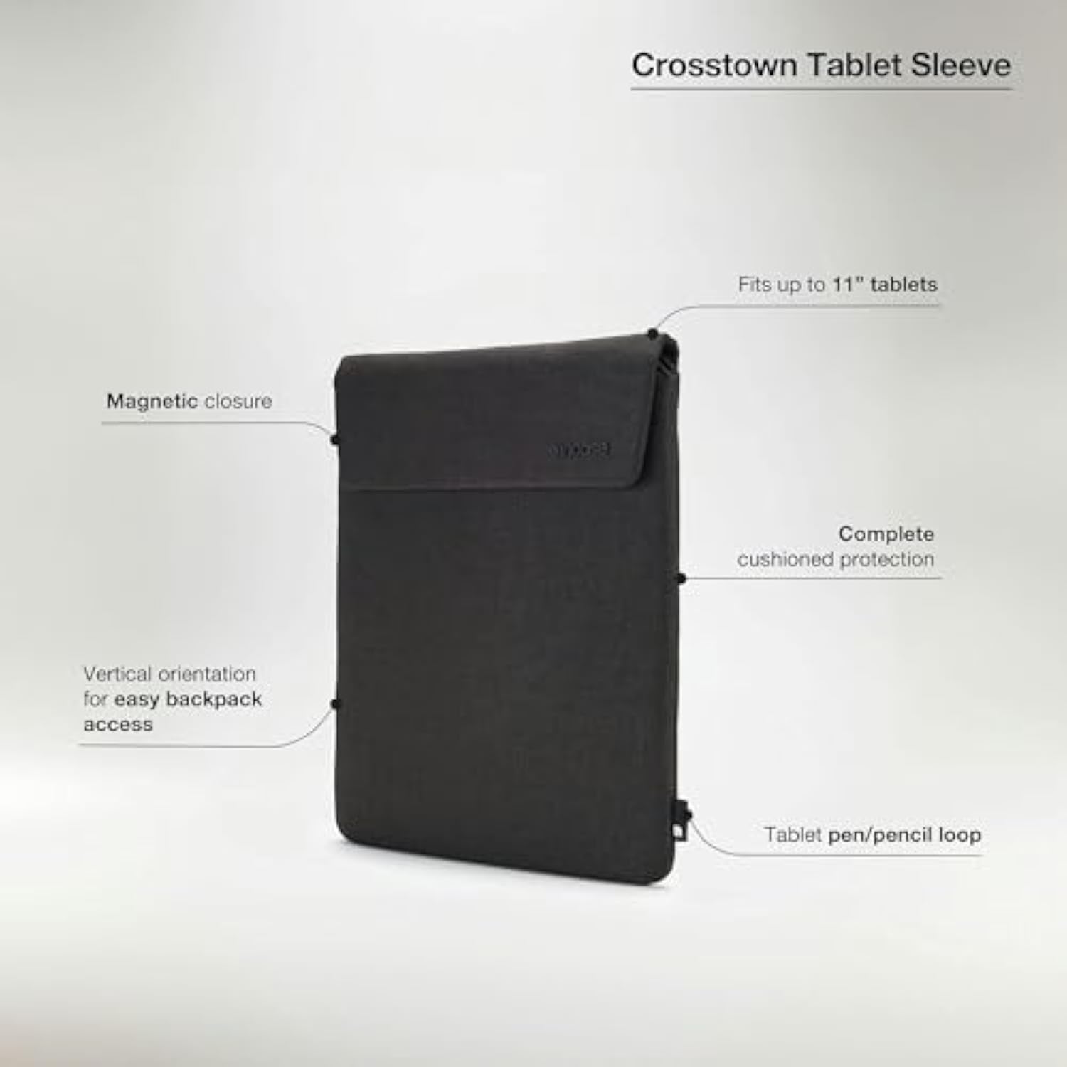 Incase Crosstown Tablet and iPad Sleeve with Cushioned Protection – Vertical Sleeve for iPad Air and Pro, Surface Tablet - Fits up to 11 Inch Devices - Magnetic Closure, Apple Pencil Loop