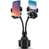 Dual Phone Holder For Car 360° Rotatable Car Mount Long Flexible Neck Adjustable Double Holder Universal Size Fits For Most 2 Phones 2.6"-4.3" Phone (Cradle)