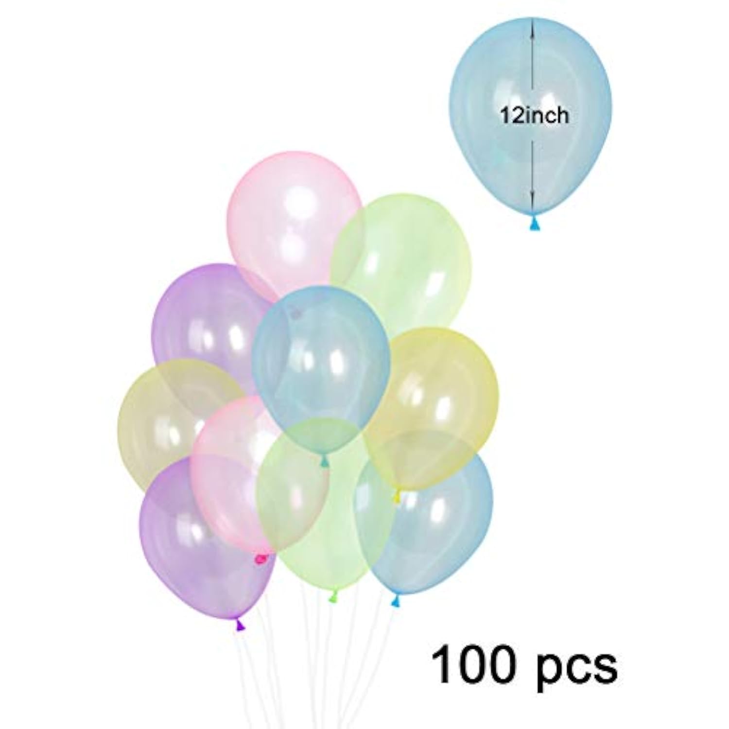 100Pcs Crystal Pastel Clear Balloon, 12 Inch Colorful Thick Transparen