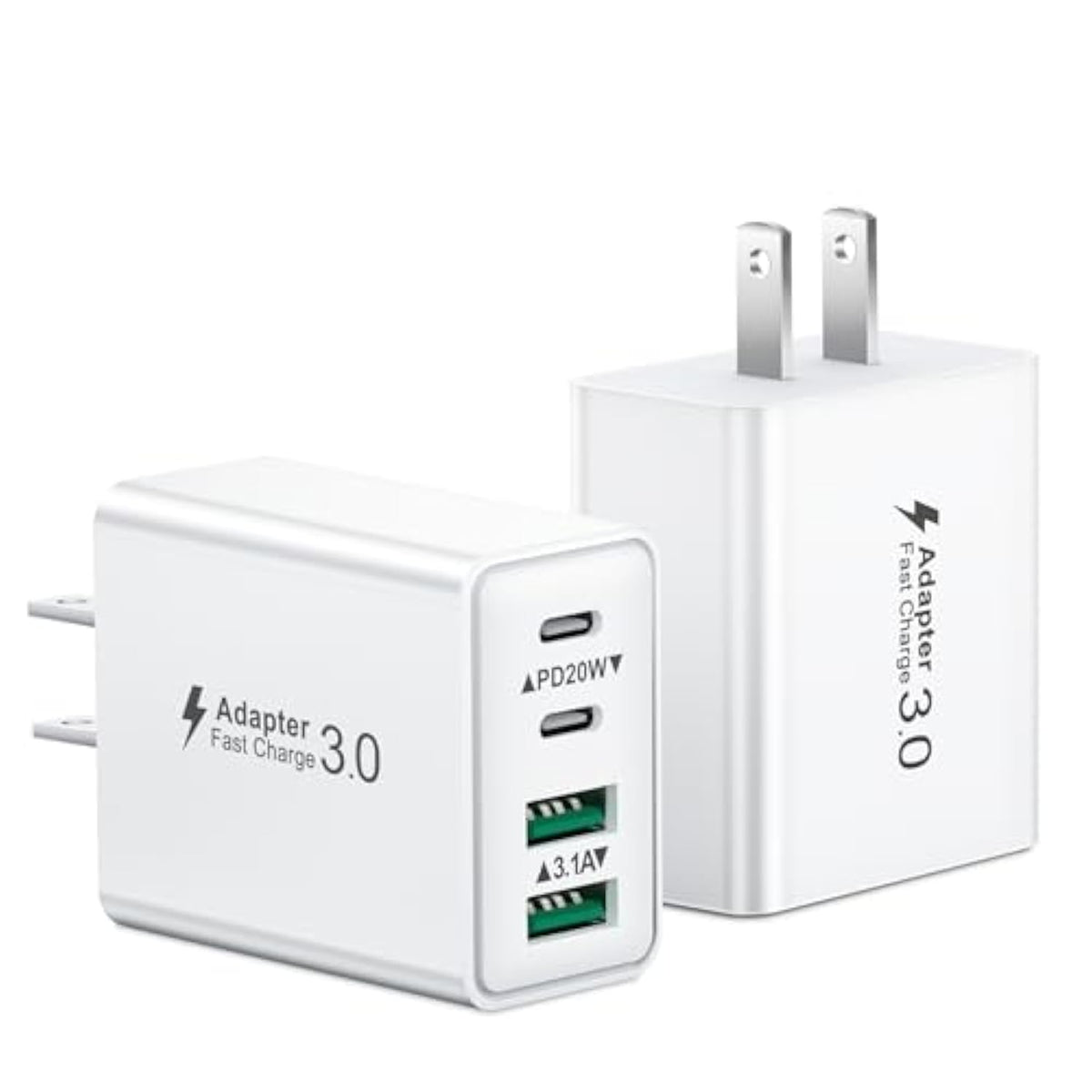 Usb C Charger Block, 2Pack 40W 4-Port Type C Fast Charging Block Dual Pd Power Adapter+Qc Plug Double Usb Wall Charger Blocks Multiple Usbc Charging Cube For Iphone 16 15 14 13 12 11 Pro Max, Samsung