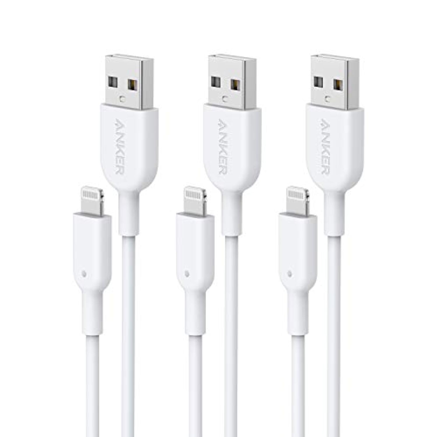 Anker Powerline II Lightning Cable,Apple MFi Certified,USB Charging/Sync Lightning Cord Compatible with iPhone 11 Series/SE/Xs/XR,and More (3FT*3, White)