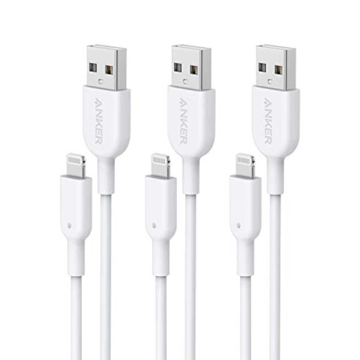 Anker Powerline II Lightning Cable,Apple MFi Certified,USB Charging/Sync Lightning Cord Compatible with iPhone 11 Series/SE/Xs/XR,and More (3FT*3, White)