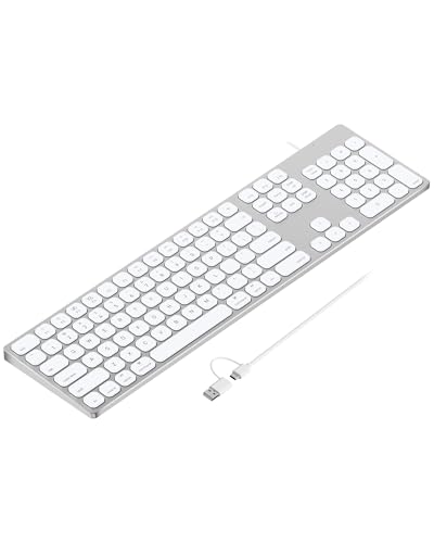Aluminum Usb Wired Keyboard With Numeric Keypad For Mac Pro, Mini Mac, Imac, Imac Pro, Macbook Pro/Air, Laptop And Pc Computer
