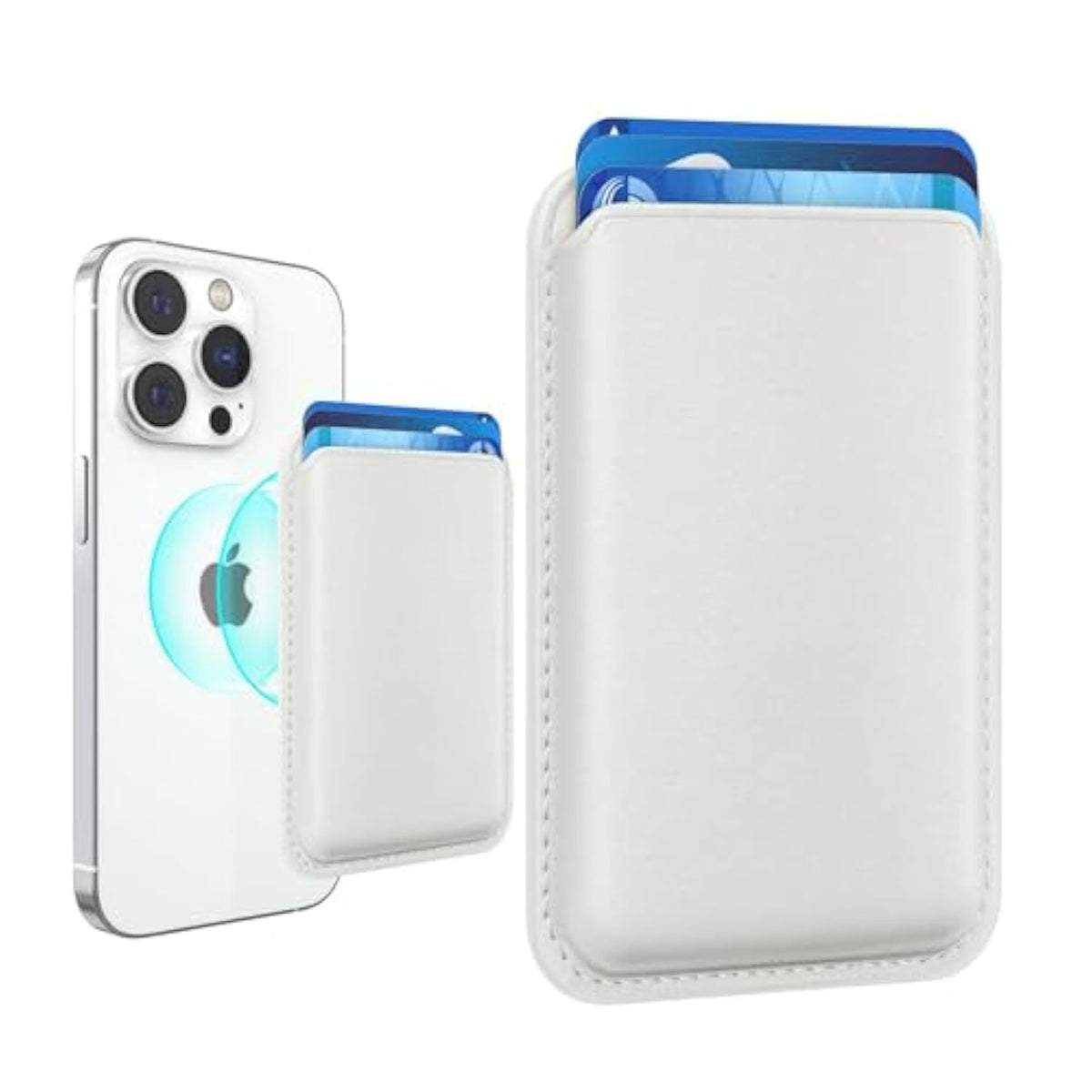Magnetic RFID Leather Card Holder MagSafe for iPhone 12-16 Series White
