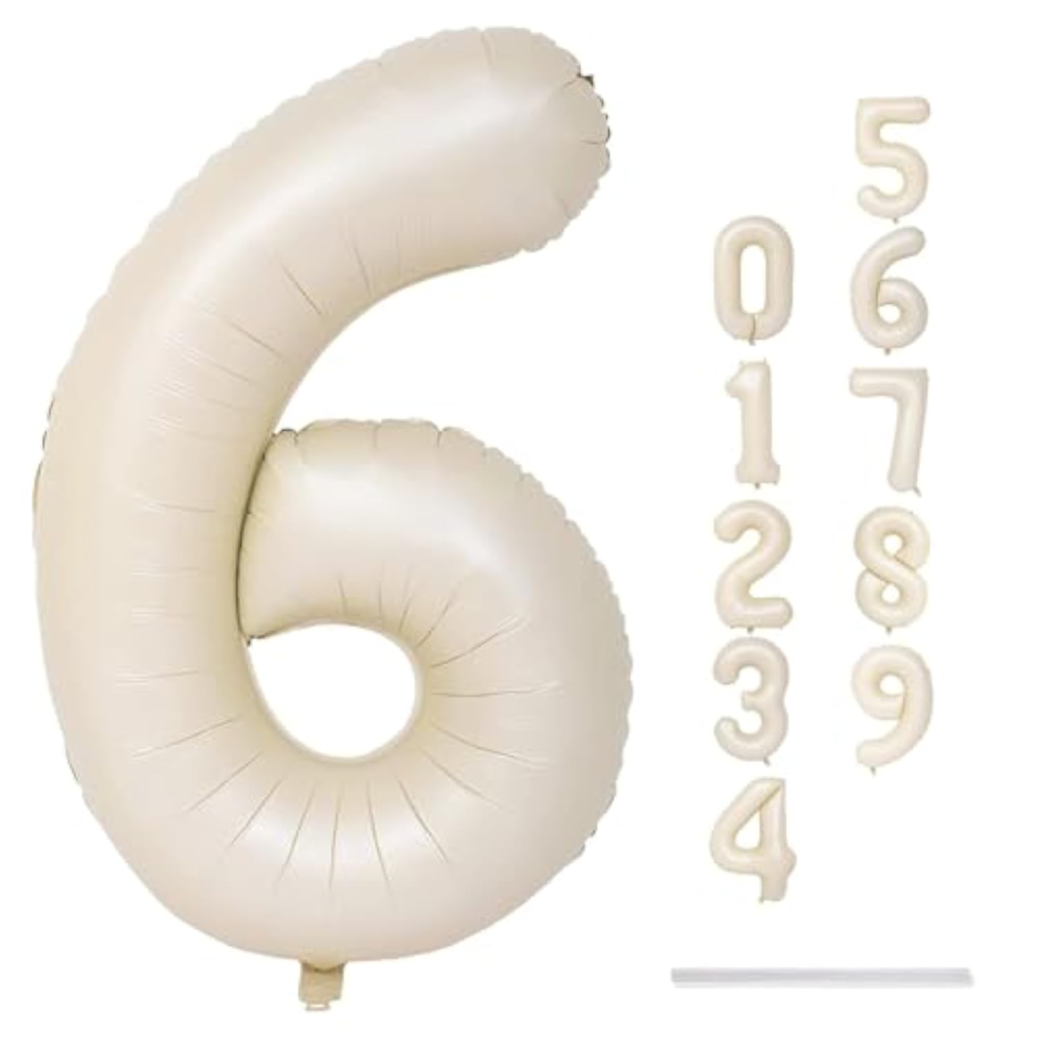 Cream Number Balloons, 40Inch Large Beige Number 6 Foil Mylar Helium Balloons For Girls Women, Ivory White Self Inflating Number Balloons 0-9 For Men Boys Birthday Party Celebration Decoration