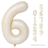 Cream Number Balloons, 40Inch Large Beige Number 6 Foil Mylar Helium Balloons For Girls Women, Ivory White Self Inflating Number Balloons 0-9 For Men Boys Birthday Party Celebration Decoration