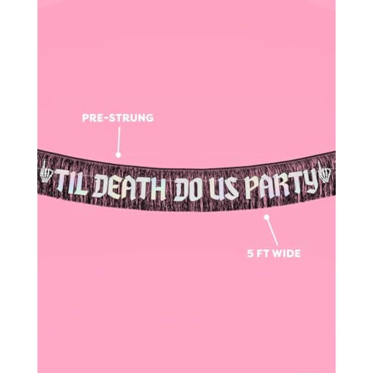 Til Death Do Us Party Fringe Banner Black Iridescent 5Ft Bachelorette Gothic Decor