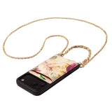 Lily Crossbody Phone Case for iPhone 17 Pro Max. 100% Genuine Pebble Leather. Ivory Floral with Gold Hardware. Removable Crossbody and Wristlet Strap.