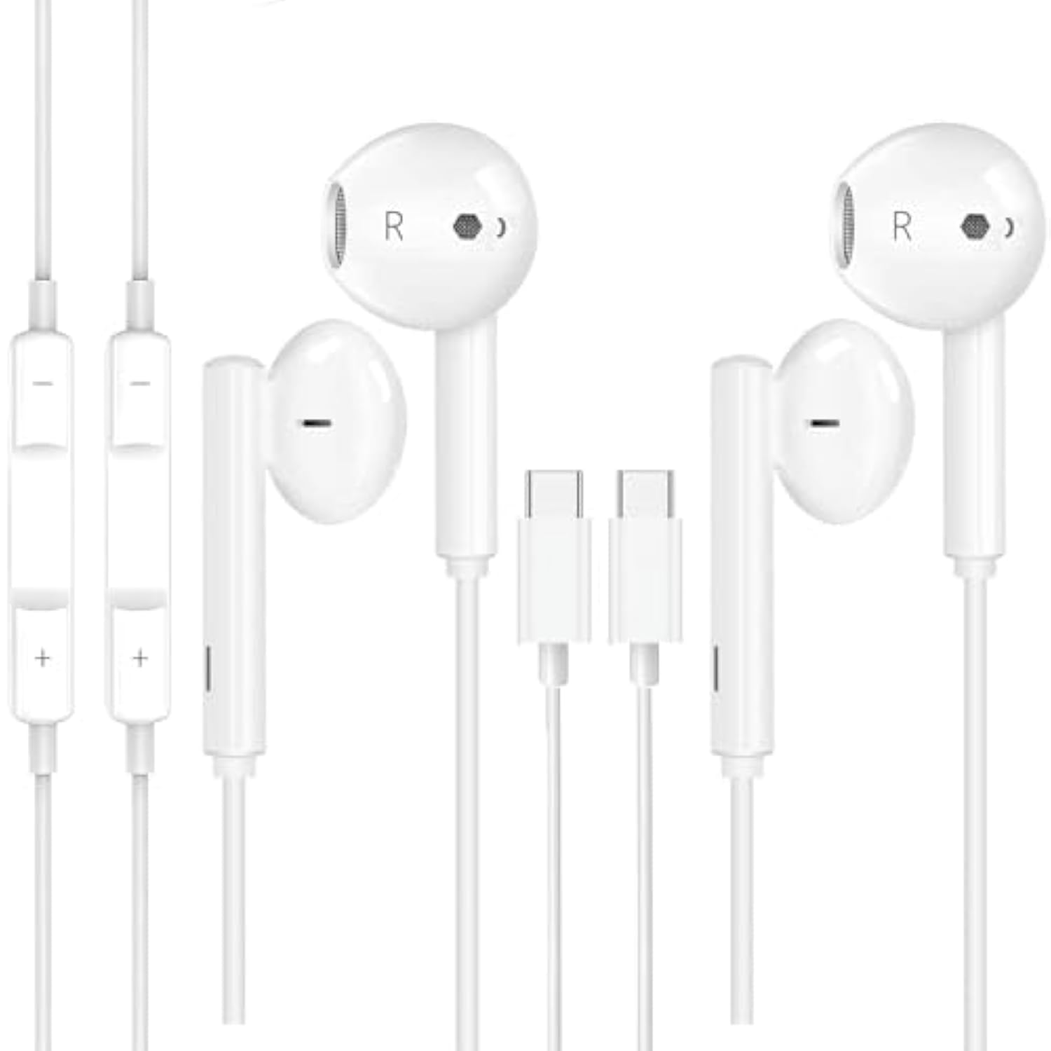 2 Pack Earbuds Headphones Earphones Wired [Mfi Certified] Usb C Microphone Call Volume Control Noise Isolating Compatible With Iphone 15 Pro Max/15 Pro/15 Plus/15/Samsung S23 Ultra S22+ S21