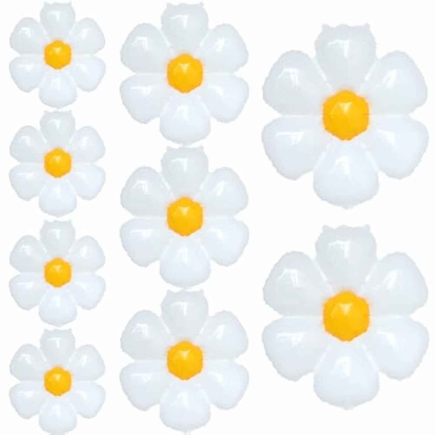 Daisy Balloons Set – 9 White Flower Balloons in 3 Sizes for Parties & Events Decor
