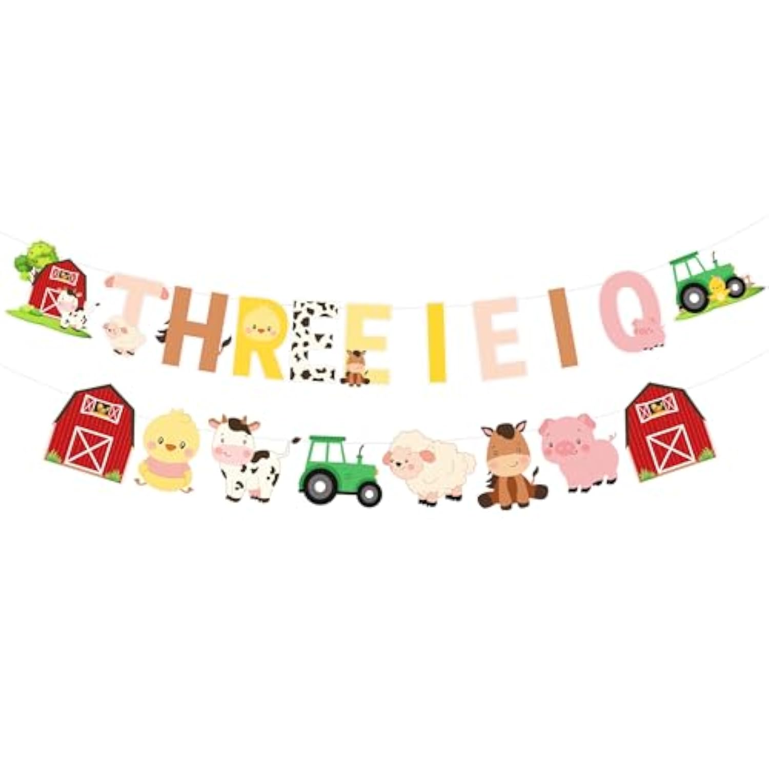 Farm 3Rd Birthday Decorations, Three I E I O Farm Animals Banner For Barnyard Birthday Party Supplies