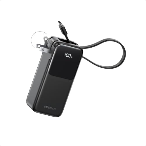 Portable Charger Power Bank 10000mAh, 30W USB C Battery Pack Built in USB C Cable with Foldable Wall Plug, 3 in 1 Portable Phone Charger Compatible