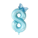 40Inch Light Blue Butterfly Number 8 Balloons, Giant Big Foil Mylar Helium Numbers Balloons 8, Butterfly Themed Birthday Party Supplies, 8Th Birthday Balloons Decorations (8)
