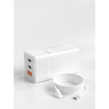 65W Usb C Charger, 3-Port Pd Fast Charger Block– Compact Usb-C Power Adapter, For Macbook Pro/Air, Iphone 16/15/14, Ipad Pro/Air, Galaxy, Steam Deck, Dell Xps 13 & More (White, With Cable)