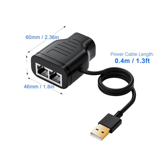 Ethernet Splitter Adapter 100 Mbps, Lan Rj45 Coupler 1 To 2 Internet Extender Adapter With Usb Power Cable For Cat5/6/7 Cable Share Two Devices Of The Internet At The Same Time