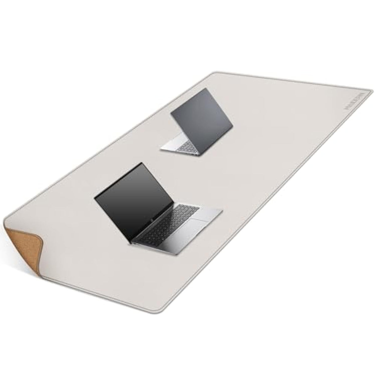 MAIDERN 63”x 31.5” Leather Desk Pad, Large Desk Mat, Cork & Leather Large Mouse pad for Desk, Waterproof Computer Desk Pad for Gaming Home Office (Cream)