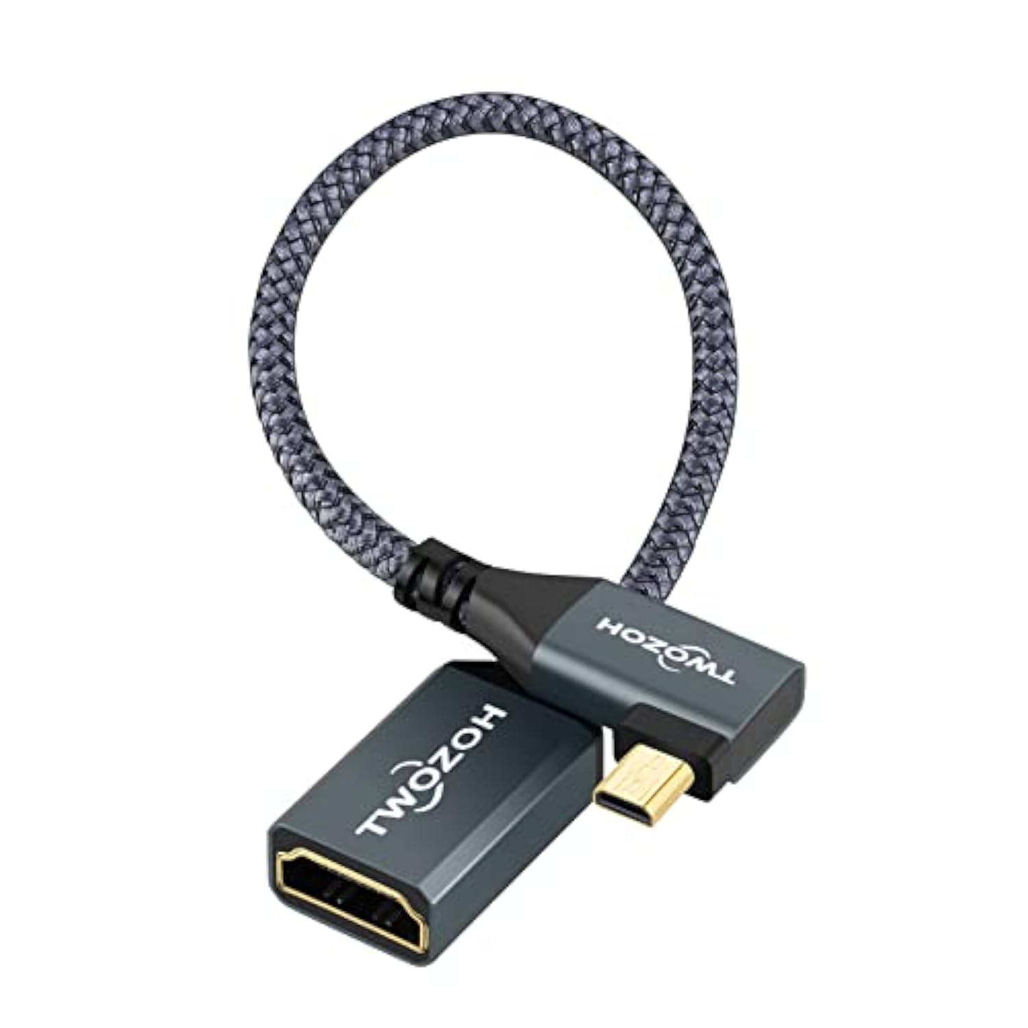 Left Angled Micro Hdmi To Hdmi Adapter Cable, Nylon Braided 90°Degree Micro Hd