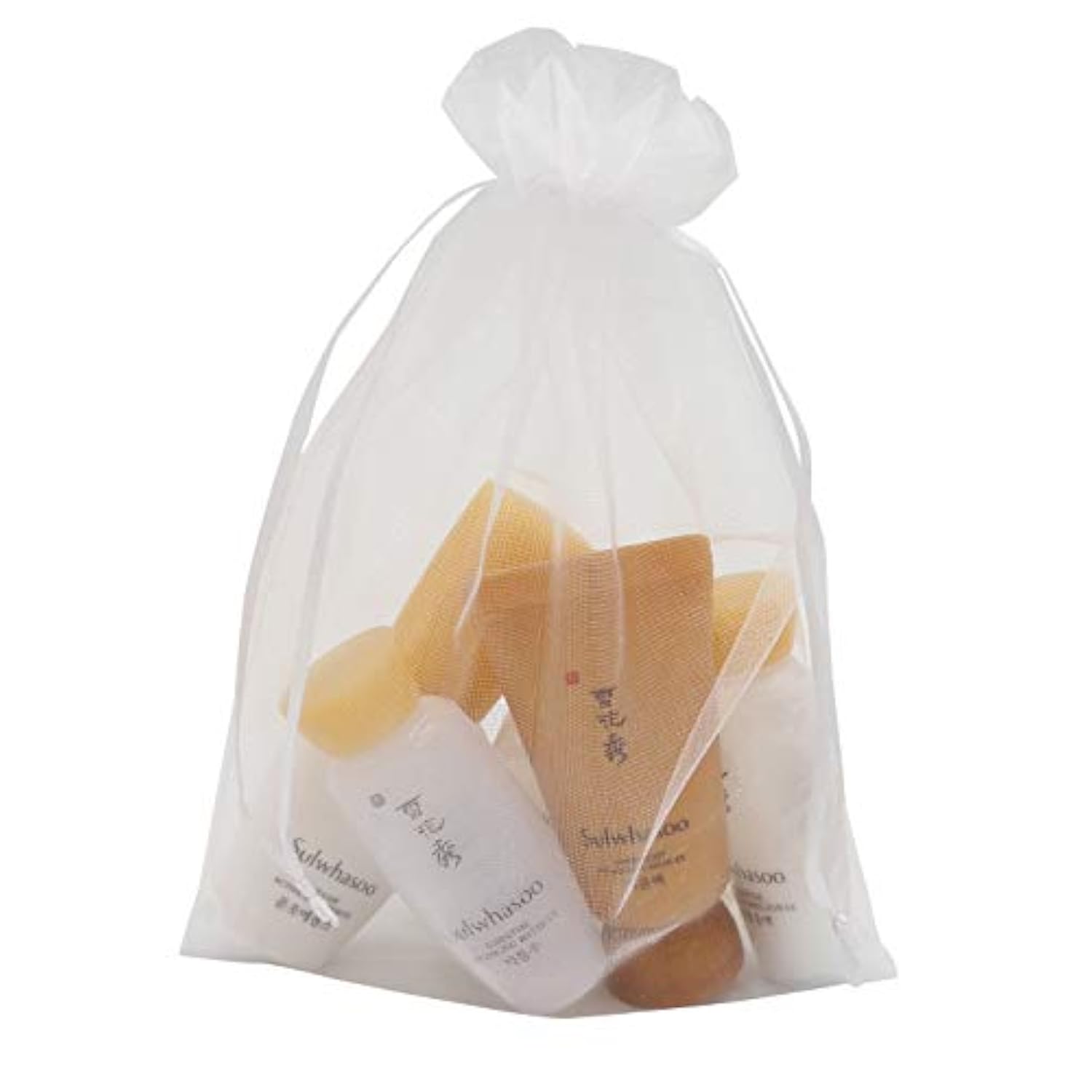 100Pcs 5X7 Inches White Organza Bags Christmas Drawstring Pouches Party Wedding Favor Bags Goodie Bags(White 5X7)