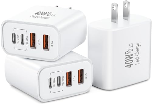 iPhone 17 USB C Fast Charger Block,3-Pack 40W USB C Charging Block 4-Port Dual Port PD+QC Fast Plug Wall Charger for iPhone 17/17 Pro/17Pro