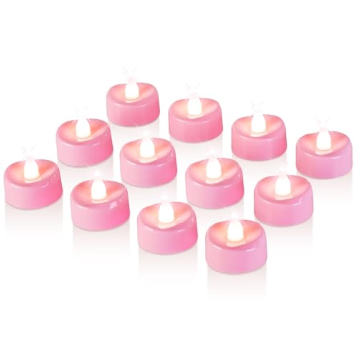 Pink Led Tea Lights Battery Operated, 200+Hour Flickering Votive Candles,Realistic Fake Flameless Tea Lights For Wedding Party Halloween Thanksgiving Christmas Decorations, 24 Pack