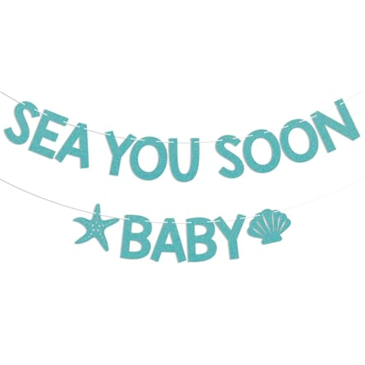 "Sea You Soon" Ocean Baby Shower Banner – Blue Glitter Under-the-Sea Decor