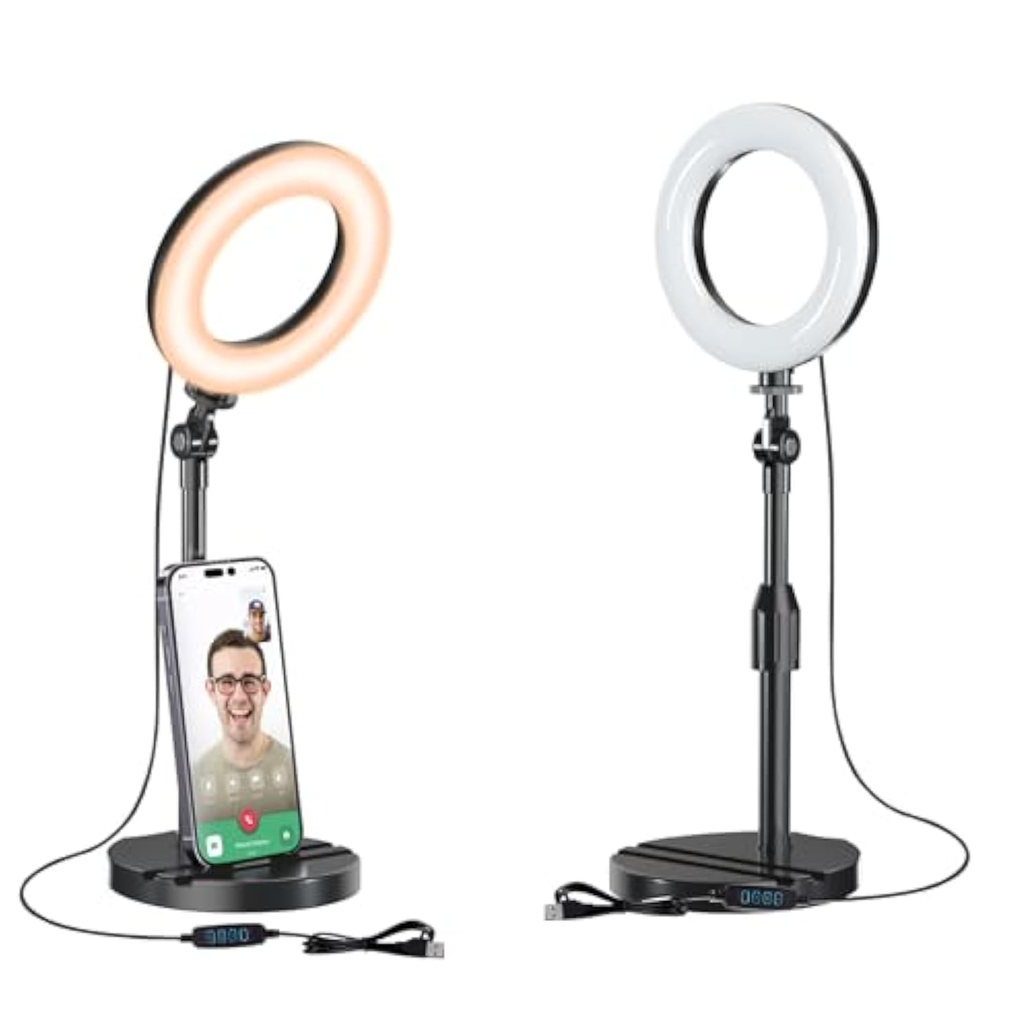 Desk Ring Light with Telescopic Stand for Phone Laptop Selfies and Streaming