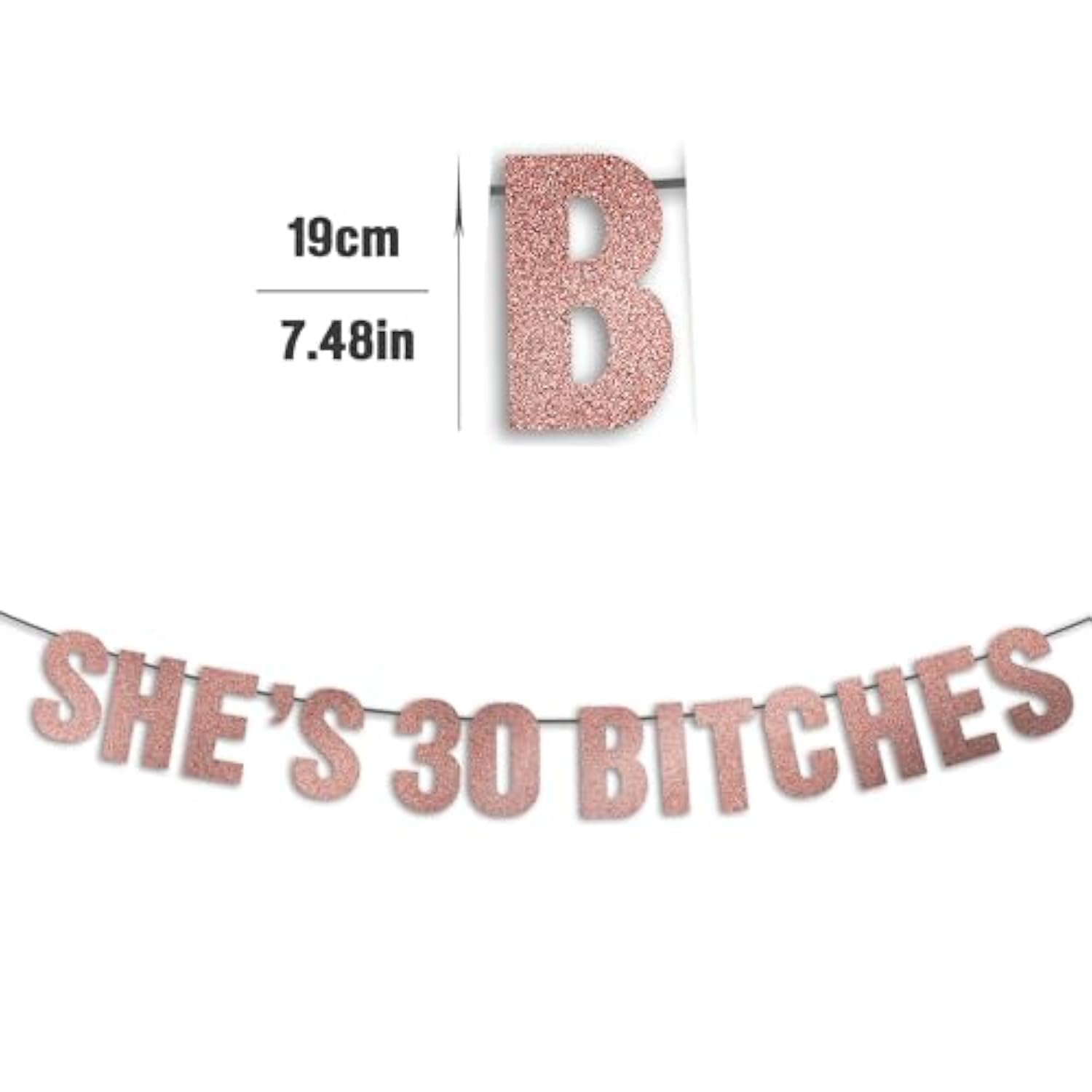 Happy 30th Birthday Rose Gold Glitter Pre-Strung Banner for Women